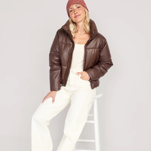 NWT OLD NAVY Mock-Neck Faux-Leather Puffer Jacket Color: Cleveland Browns - Picture 4 of 6